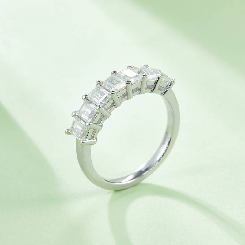 Rectangular S925 silver plated platinum moissanite diamond women's ring 2.1 carats D-grade